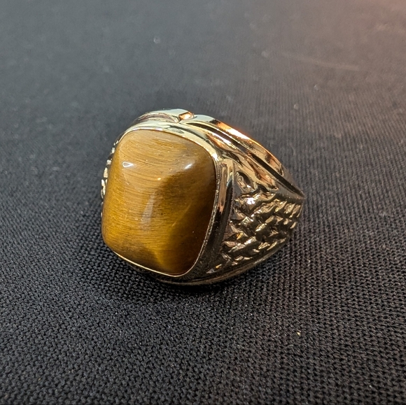 Tiger's Eye 18k Heavy Gold Plated Vintage Ring 8.5 - Picture 5 of 9